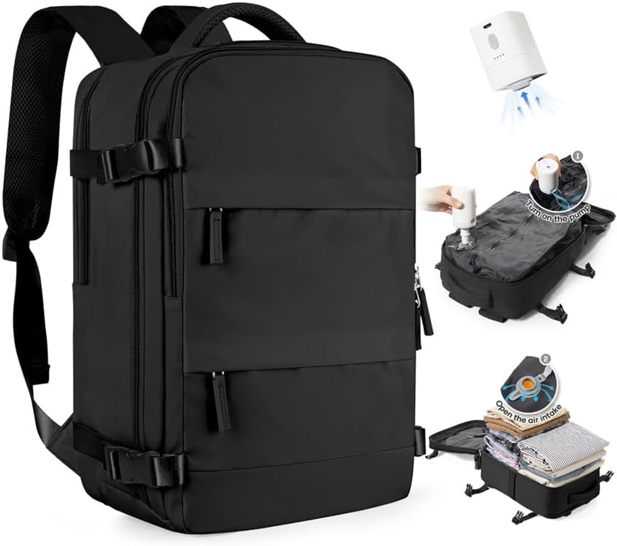 SnelShoppen - Vacuum Backpack Draagbare Reistas voor Vrouwen, Waterdichte Ryanair Ruimbagage met Vacuümsysteem en Pomp - Ideaal voor Reizen, Camping e