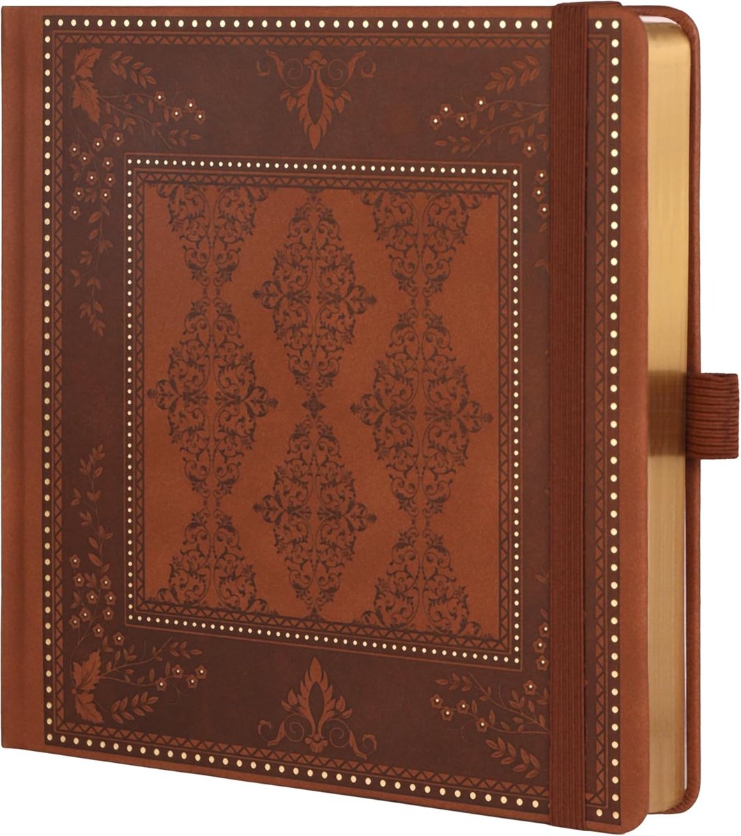 SnelShoppen - Bullet Dotted Diary Notitieboek met PU Leer Hardcover, 160 Pagina's Genummerd, 8x8 Vierkant, Dikke 160 GSM Papier, Gouden Randen voor No