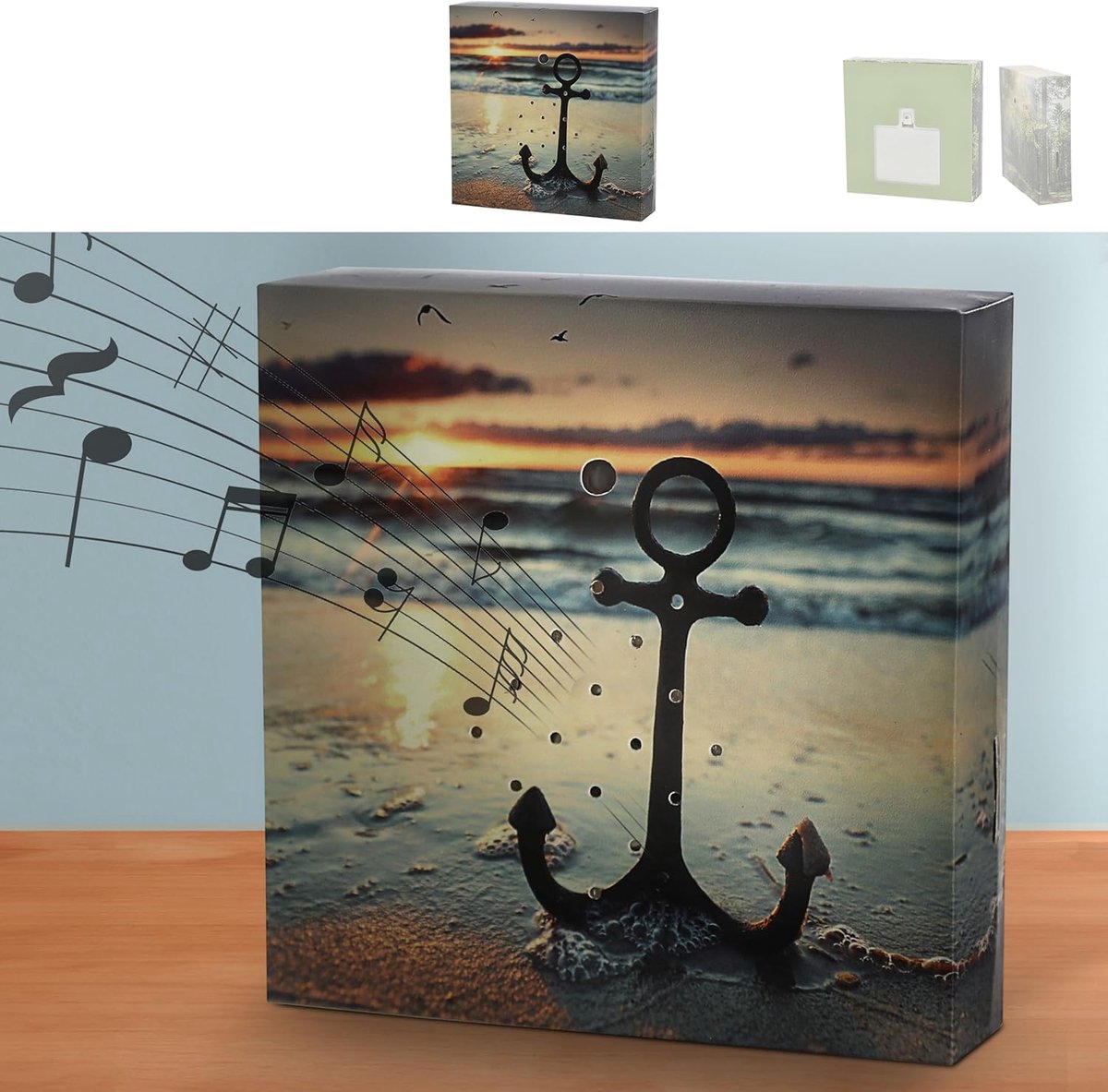 SnelShoppen - Soundbox 'Anchor' met Bewegingssensor | 12x12x3.5 cm | Verstelbaar Volume | Unieke Zee Geluiden | Perfect voor Nacht- of Bureautafel
