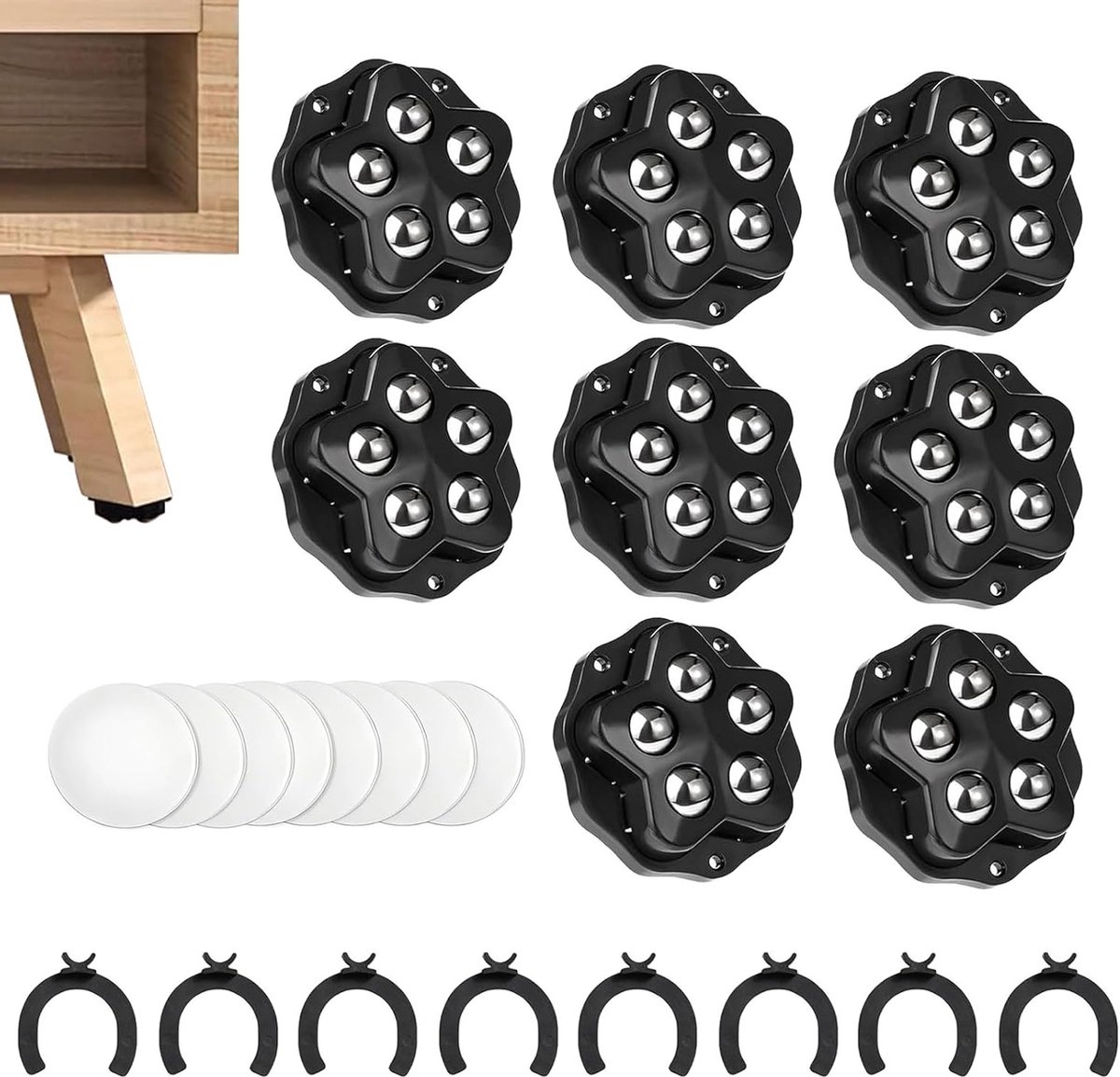 Heavy Duty Furniture Wheels, 360° Rotatable, Self-Adhesive, Furniture Rolls for Moving Furniture with 5 Balls Each - ShopVlot