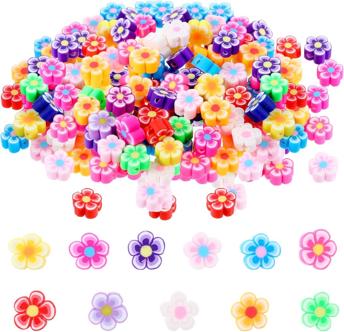 SnelShoppen - 200 stuks kleurrijke polymeerklei potjes bloemenkralen voor het maken van sieraden, creatieve knutselkralen, DIY armbanden en halskettin