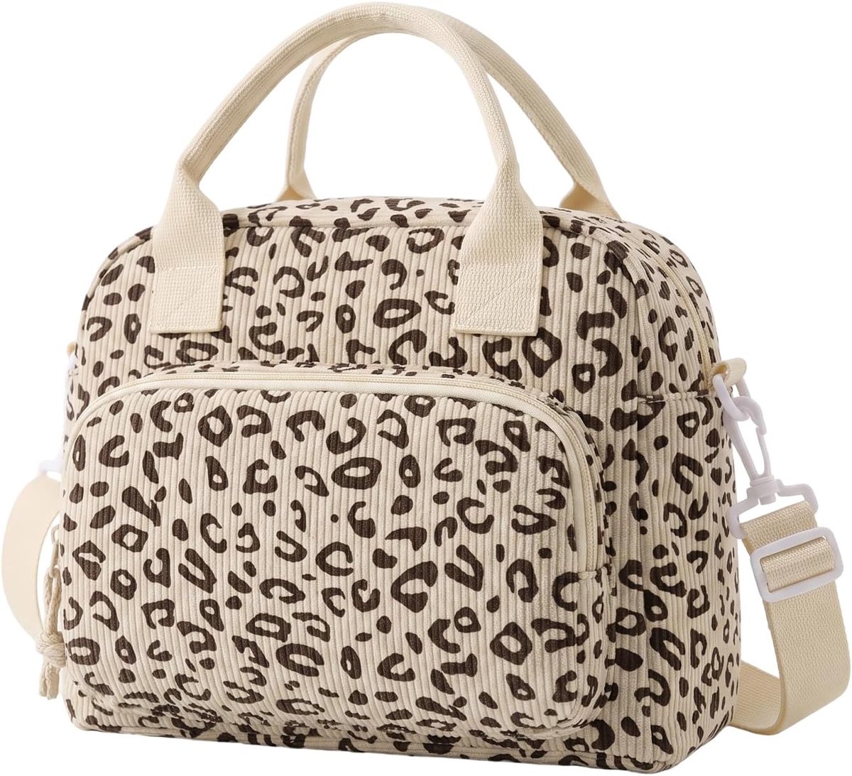 SnelShoppen - Geïsoleerde Lunchtas Luipaardprint 9,5L - Compacte Koeltas met PEVA Voering, Waterafstotend, Afneembare Schouderriem, Beige voor Werk en