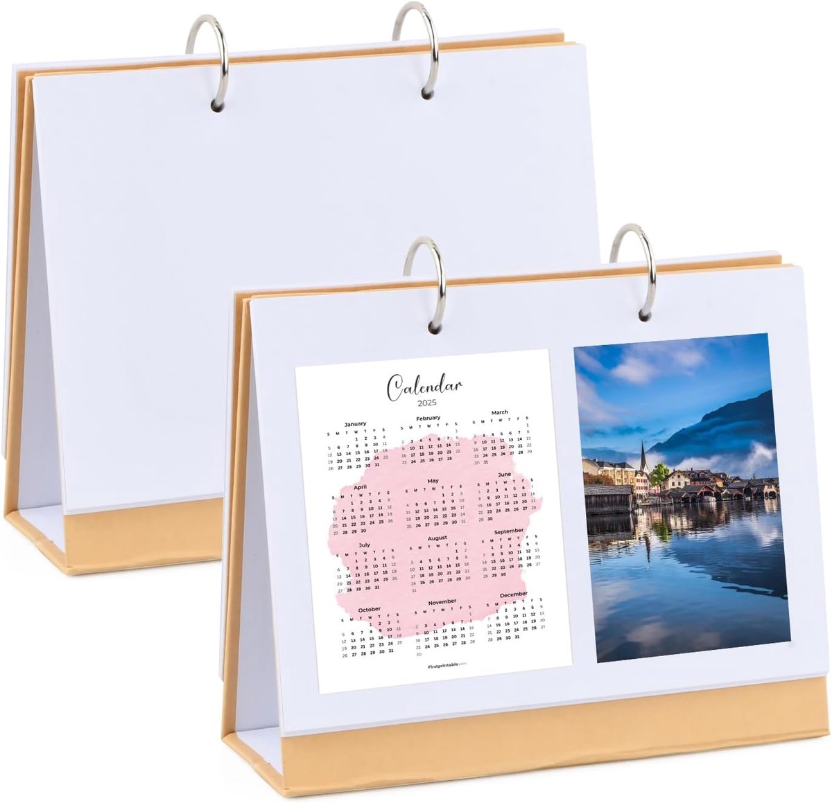 SnelShoppen - 2 x Witte Bureau Kalender, Desk Calendar, DIY Foto Kalender, Art Kalender met 20 Dikke Blank Pagina's voor Thuis en Kantoor (Geel)