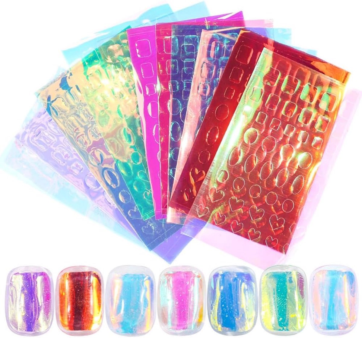 SnelShoppen - 11 Bladen Aurora Nagelstickers - Iridescent Holografische 3D Nail Foil Stickers - Zelfklevend Rainbow Kleurrijk - Accessoires voor Manic