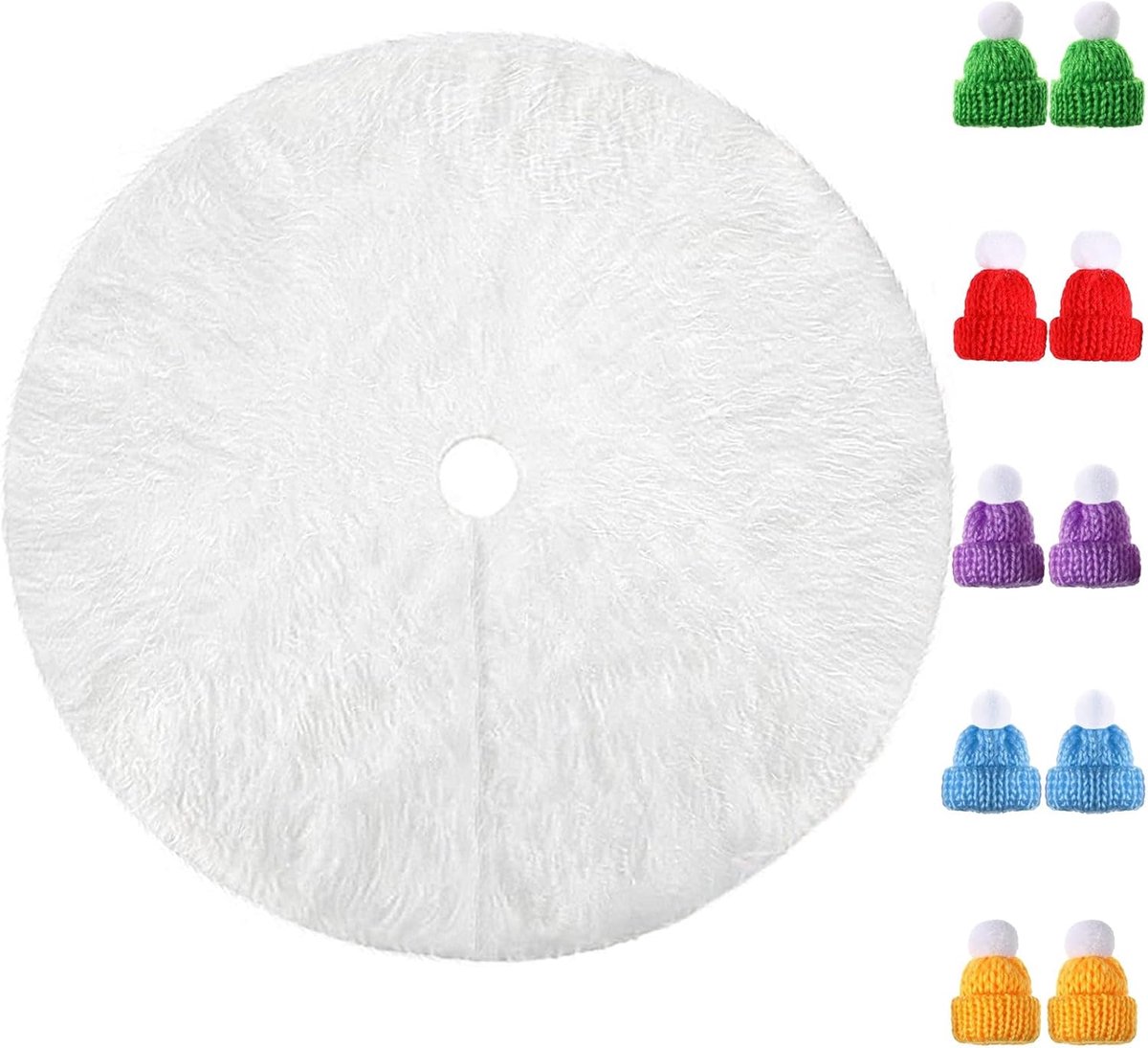 SnelShoppen - 90cm Kerstboomrok, Luxe Pluche Kerstboomrok in Wit, Inclusief Cadeau Stickers + Veilige Speld, Ronde Kerstboomdeken voor Kerstdecoratie,