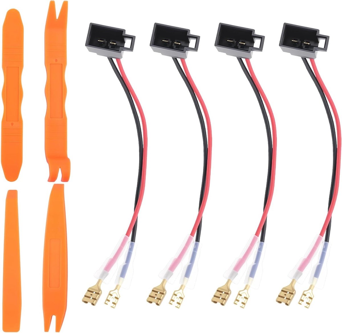 Set van 4 Kabeladapterkabels, Kabelschoenen en Connectoren voor Speakers, Geschikt voor Renault, Opel, Astra, Seat, Skoda, Volvo, VW, Peugeot, Citroën, Fiat, Ford en Mercedes, Ideaal voor Audiokwaliteit en Installatie