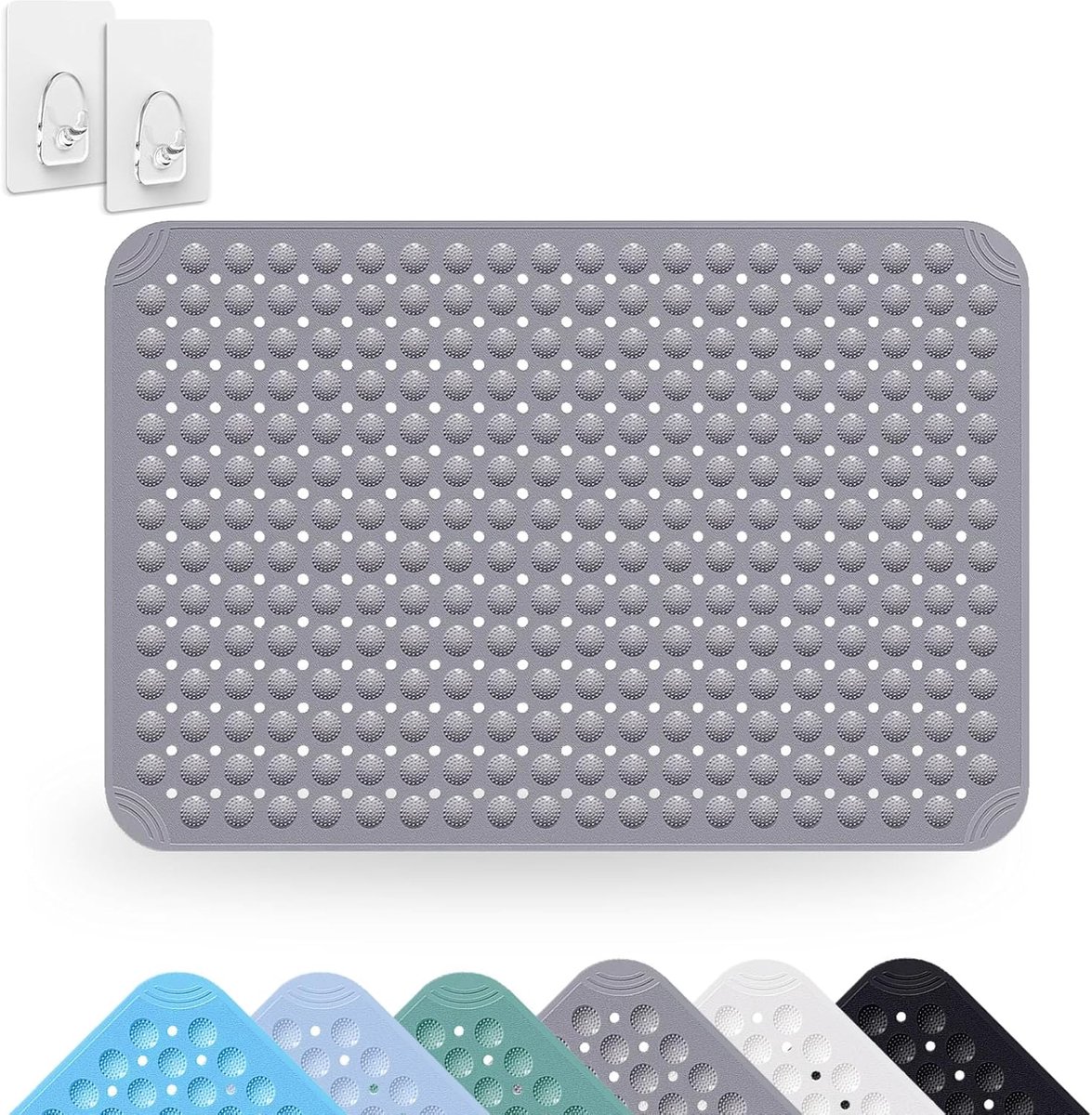 SnelShoppen - Antislip Douchematt 60 x 90 cm met Zuignappen - Machinewasbare Massage Mat voor Sauna - Inclusief 2 Haken - Grijs