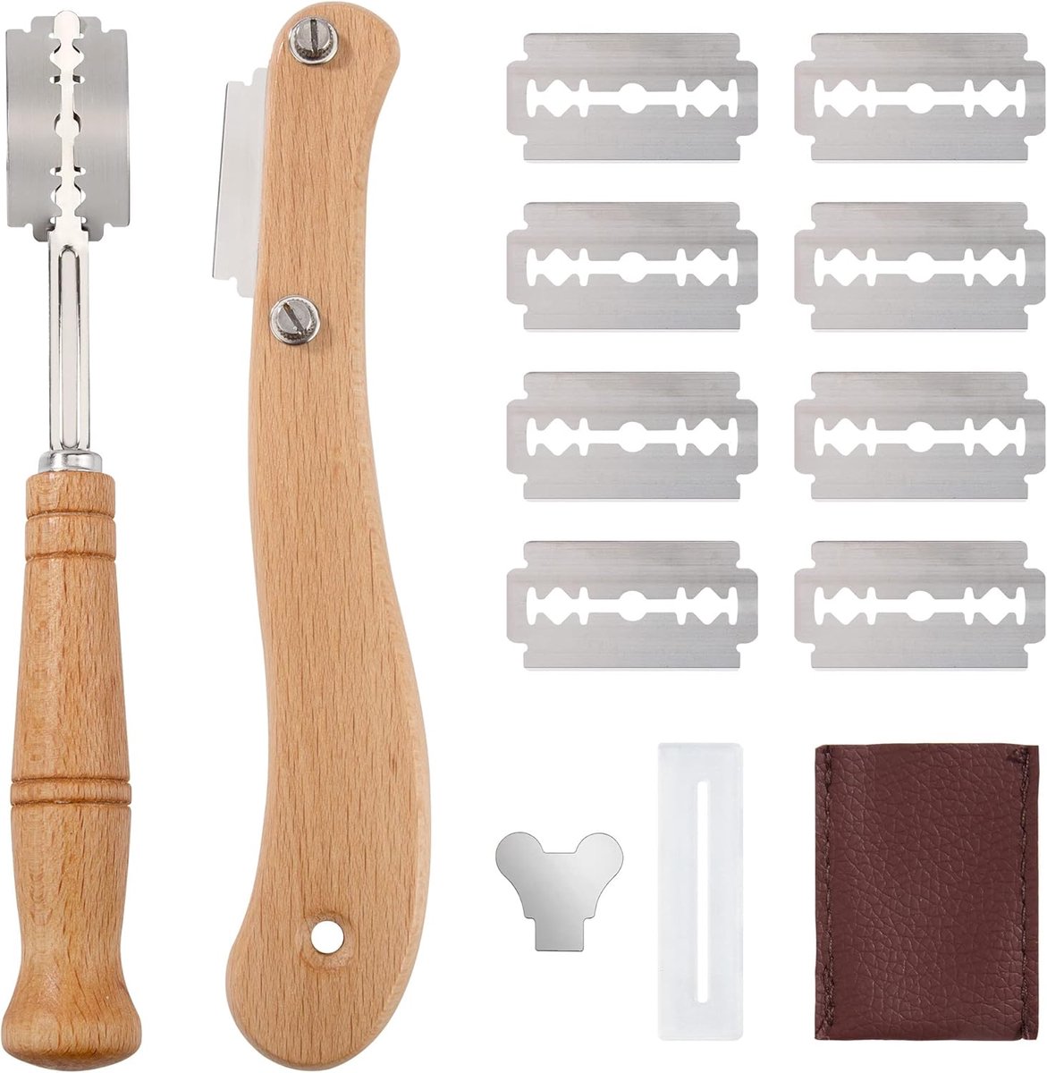 SnelShoppen - Baker's Knives Set - Broodmes, Lammeschaar, Scoreerhulp, 10 RVS Snijbladen, Houten Handvat, Geschikt voor Broodmaken, Bakken en Decorere