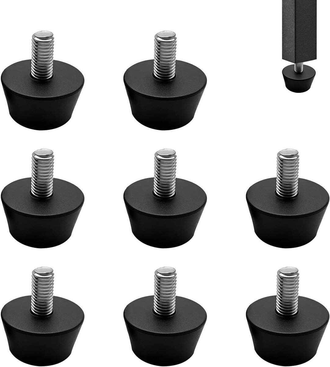 Rubberen schroefvoetjes 8 stuks M10 x 32 mm, verstelbare stelvoetjes voor meubels, wasmachinevoeten en buffers