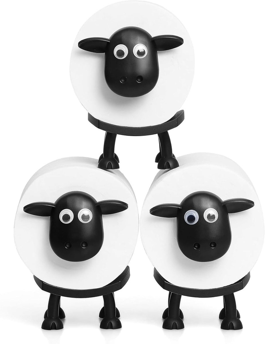 Toiletpapierhouder Set van 3 - Schattige Schapen Toiletpapieropslag zonder Boren of Lijmen, Geschikt voor 38-42mm Rollen