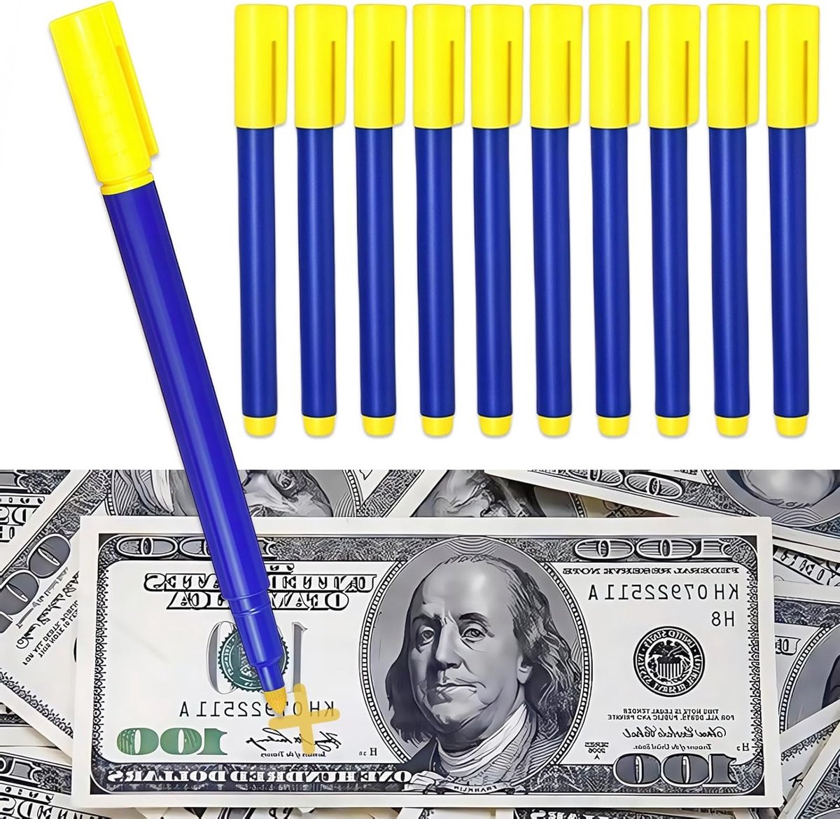 10 Stuks Bankbiljetten Controle Pen, 133 x 12mm Valse Bankbiljet Detector, Ideaal voor USD, Euro, Pond en Yen, Betrouwbare Bankbiljettenzoeker voor Veiligheid en Authenticiteit