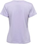 Damessportshirt, lichtpaars, korte mouwen, V-hals. Achteraanzicht.