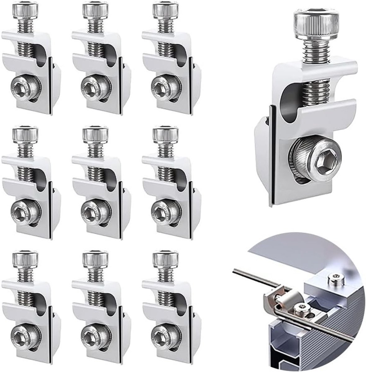Solar panel bevestigingsclips 10 stuks - Aluminium - Verstelbaar - Voor veilige montage - ShopVlot