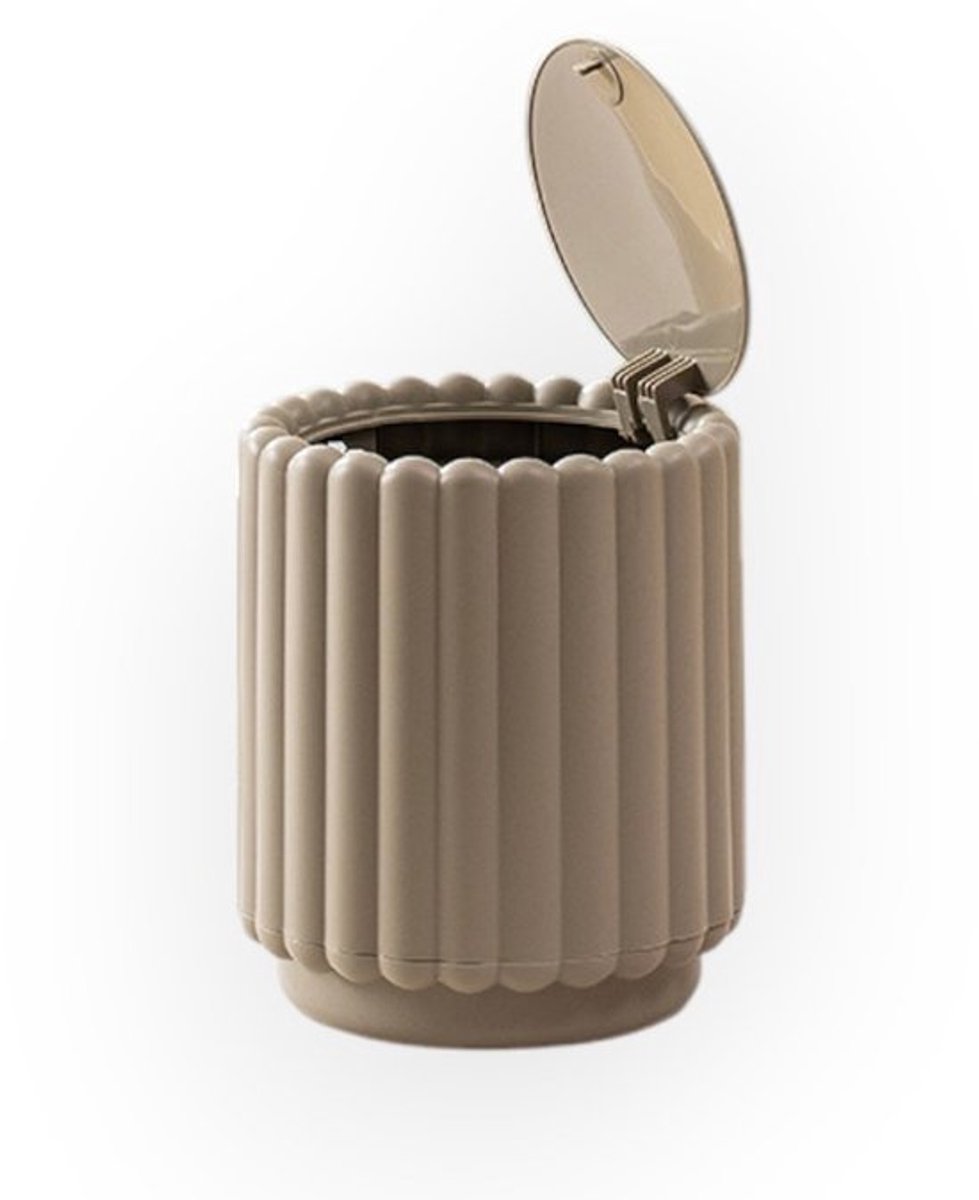 Klein prullenbakje voor op het bureau met deksel dat open kan met een drukknop – Bureauprullenbak – Openen met drukknop – Gemakkelijk schoon te maken – 12,5 x 15 cm – Donkergrijs