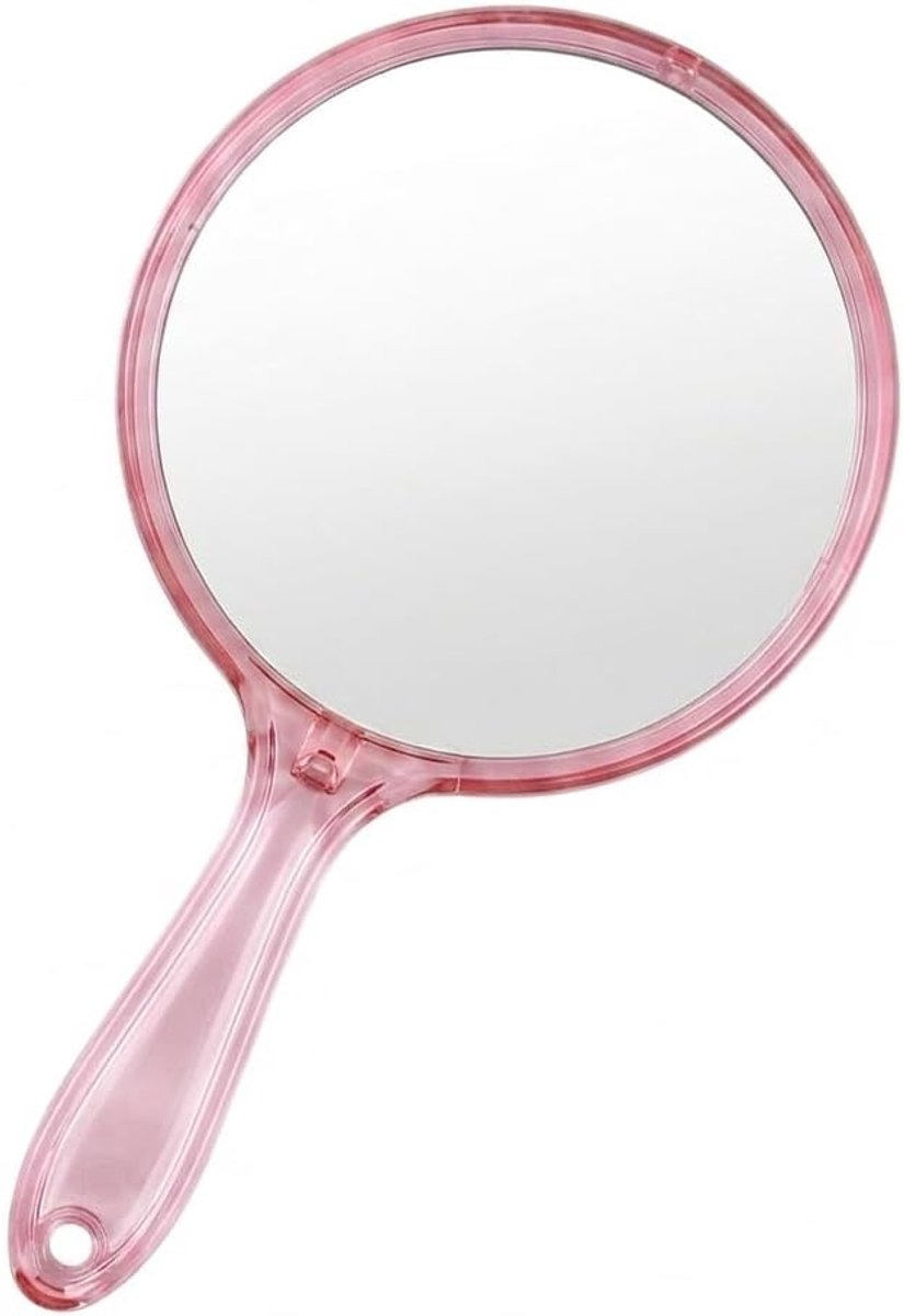 SnelShoppen - Handspiegel Roze - Eenzijdige Make-up Spiegel met Handvat - Draagbare Cosmetische Spiegel voor Dames - Transparant en Ergonomisch - Perf