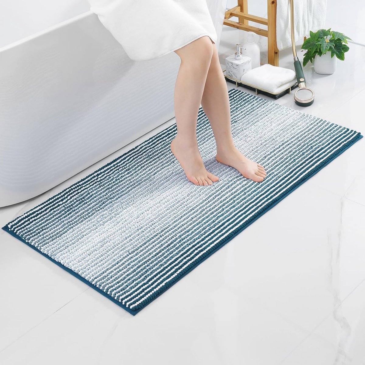 SnelShoppen - Chenille Badmat 60x120cm - Zacht, Absorberend, Antislip Microfiber Badteppich - Groene Badmat voor Badkamer, Douche en Toilet