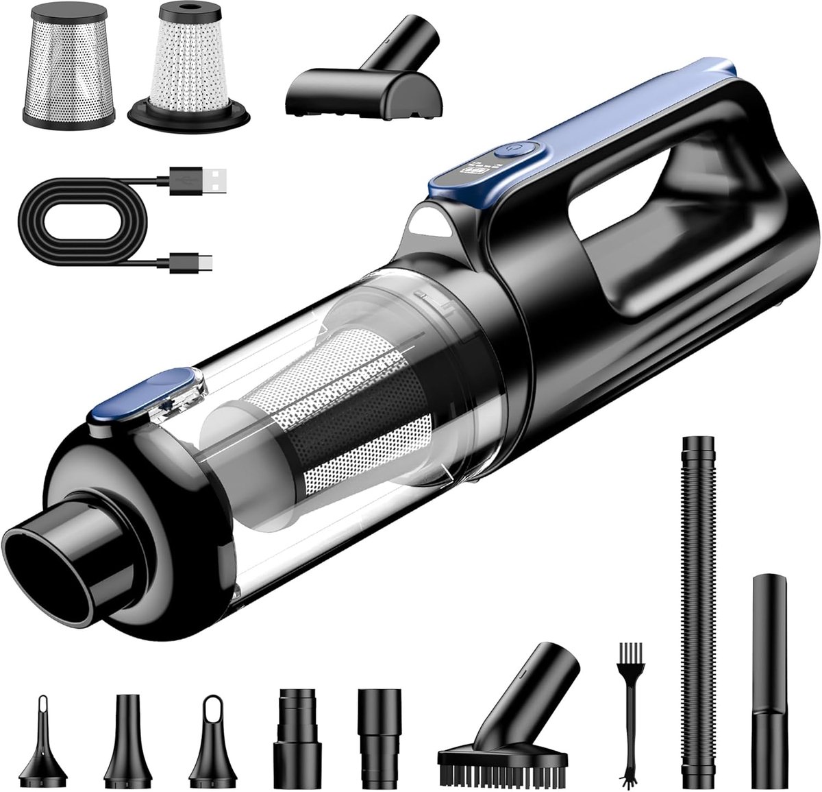 Thijox - Draadloze 2-in-1 Autostofzuiger met 18000 Pa Suction Power, Borstelloze Motor, 130W, Lichtgewicht 635g, 7800mAh Accu, Accessoires voor Auto e