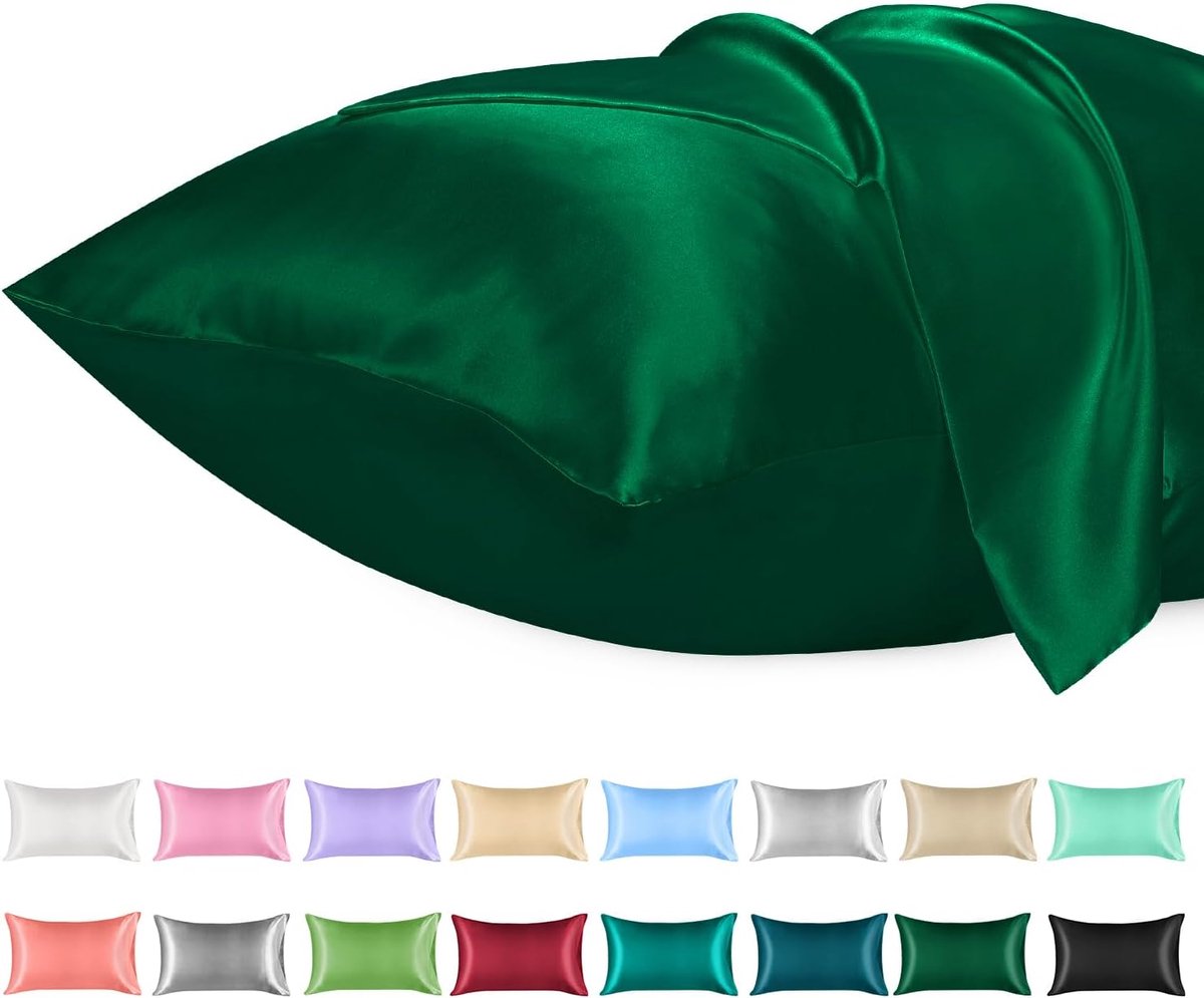 SnelShoppen - 2 Pack Zachte Satin Kussenslopen - Standaard Maat Microfiber - Envelop Sluiting - Kreukvrij en Vervaagt Niet - Ademend - Groene Kleur -