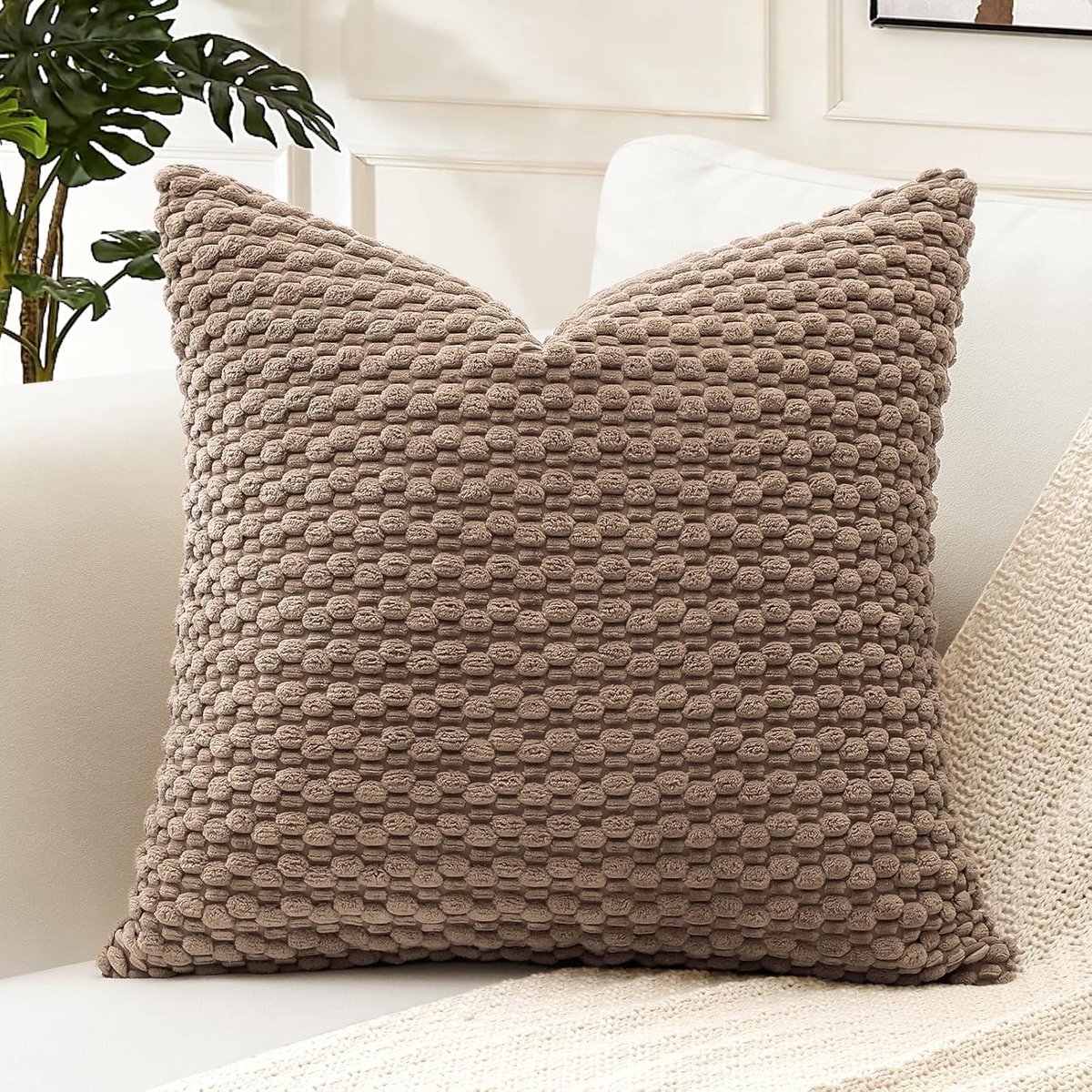 SnelShoppen - Geometrische Corduroy Kussenhoezen 50x50cm voor Sofa - Boho Stripes - Zacht en Comfortabel - Bruin - Perfect voor Woonkamer en Slaapkame