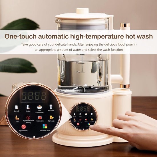 Automatische groente- en notenmelkmaker, smoothie- en sapcentrifuge van 1500 ml met zelfreinigende functie, 8-in-1 multifunctionele groentemelkmaker met 12 messen voor haver, noten en fruit. — afbeelding 5