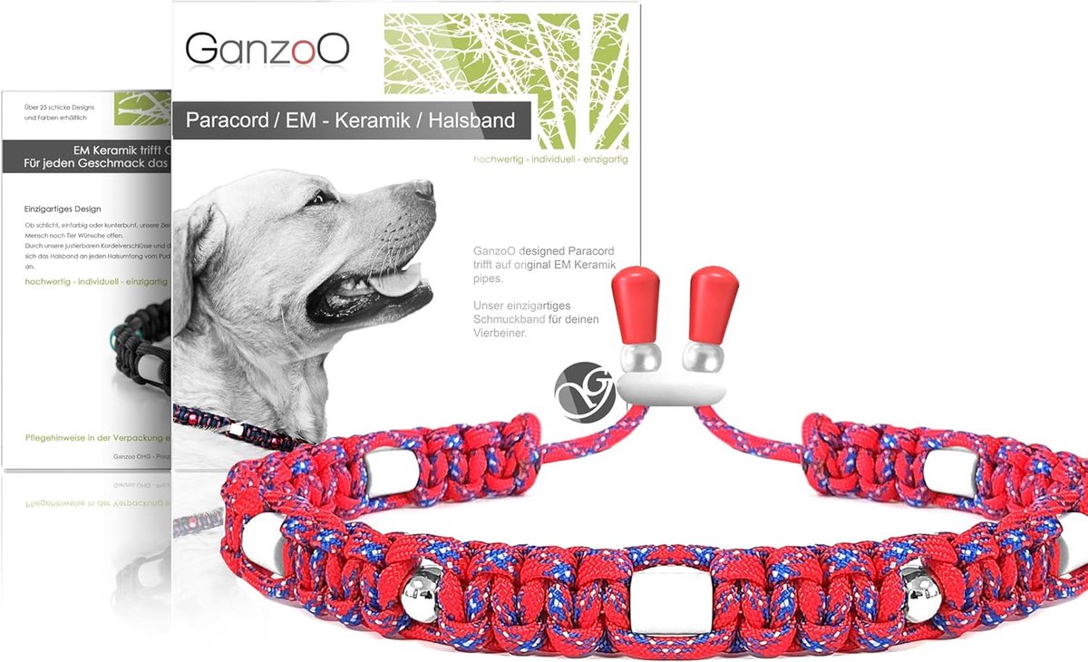 Thijox - Hondenhalsband Paracord 550 XS 26-32 cm, Handgeknoopt Sierkoord met Sierparels, EM Keramische Pipes, Kleur Anemone, Verstelbaar met Knoopslui