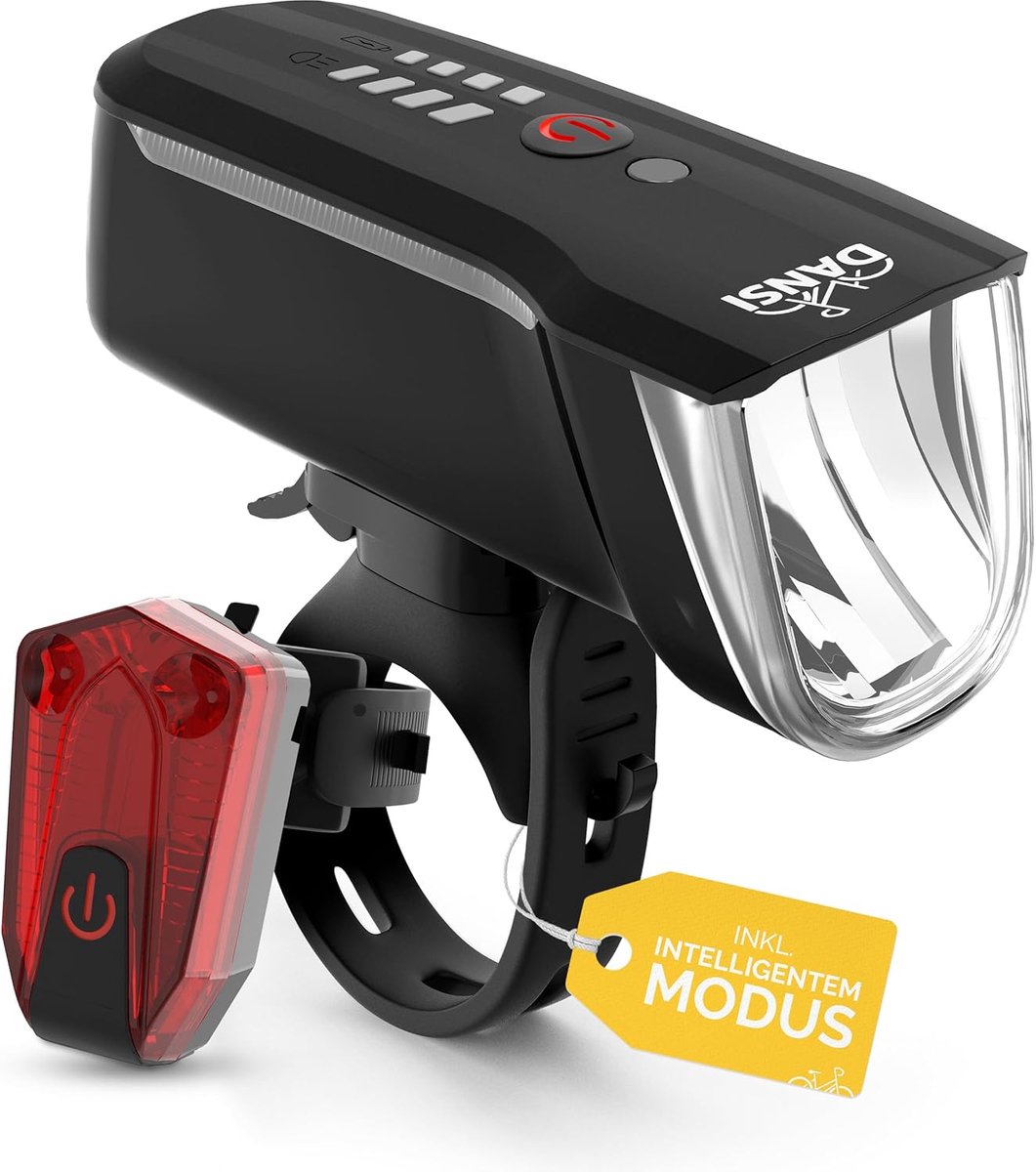 Thijox - DANSI LED Licht Set - StVZO goedgekeurde fietslamp voor voor- en achter, automatische lichtinstelling, tool-less bevestiging, regenbestendig,