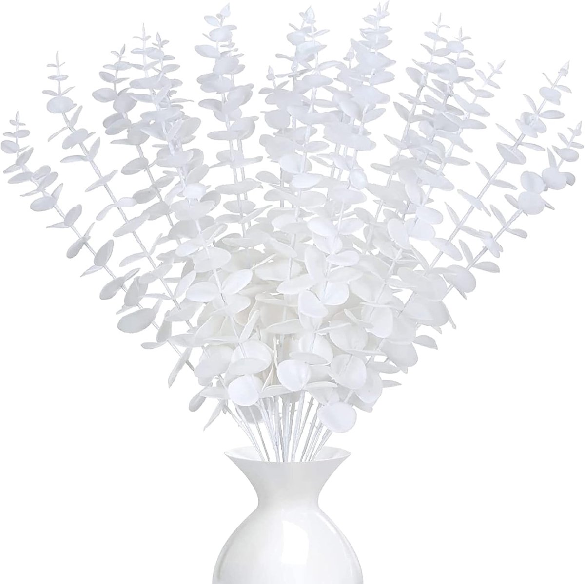 SnelShoppen - 20 Stuks Witte Kunst Eucalyptus Takken - Kunstplanten voor Bruiloft, Feest, Thuis Decoratie, Tafelversiering en Bloemarrangementen
