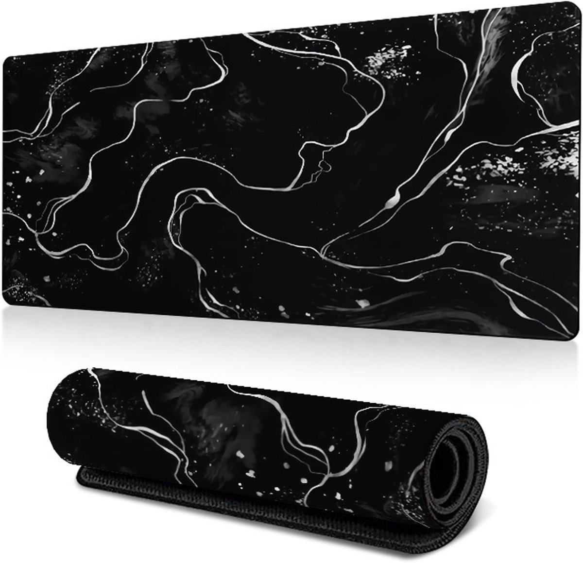 Thijox - Grote XXL Gaming-Muismat 80 x 30 cm - Antislip Rubber Muismat - Afgewerkte Randen - Perfect voor Kantoor en Thuis - Zwart-Wit