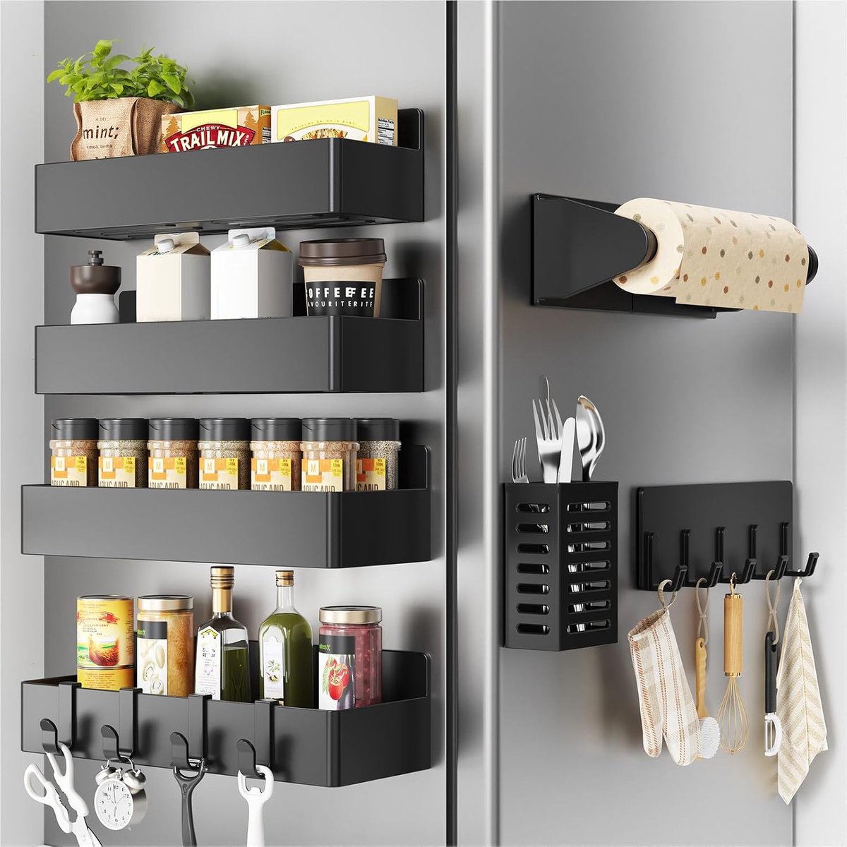 SnelShoppen - 4 Stuks Magnetische Koelkast Organizer voor Keuken - Ruimtebesparende Opslag Rekken - Ideaal voor Keukenaccessoires, Magneetjes en Kruid