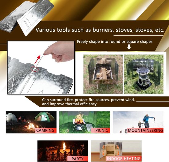 SnelShoppen - Stove Windscreen Camping - 10 Platen Vouwbaar - RVS Windscherm Buiten - Ideaal voor Koken, Kamperen, Picknicken van Snelshoppen — afbeelding 4
