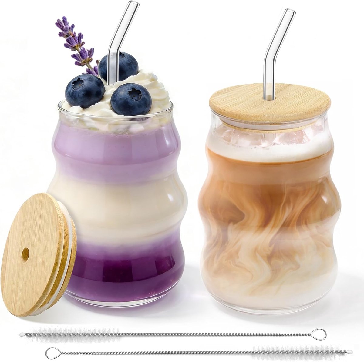 SnelShoppen - Ribbelglas Drinkglazen Set van 2 - Hoge Kwaliteit, Duurzaam Glas, Perfect voor Feesten, Tuin, Keuken en Camping - Transparant Ribbel Des