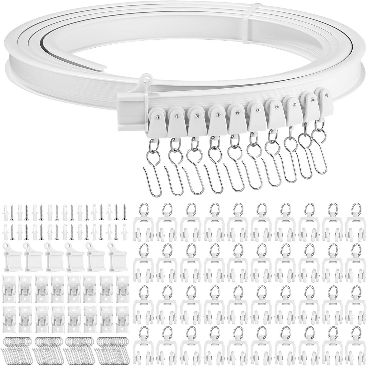 SnelShoppen - Ceiling Curtain Rail 5M Flexibele Gordijnrail met Stille Rollen - Vouwbare Plafond Gordijnstangen voor Douchegordijn, Scheidingswand, Ca