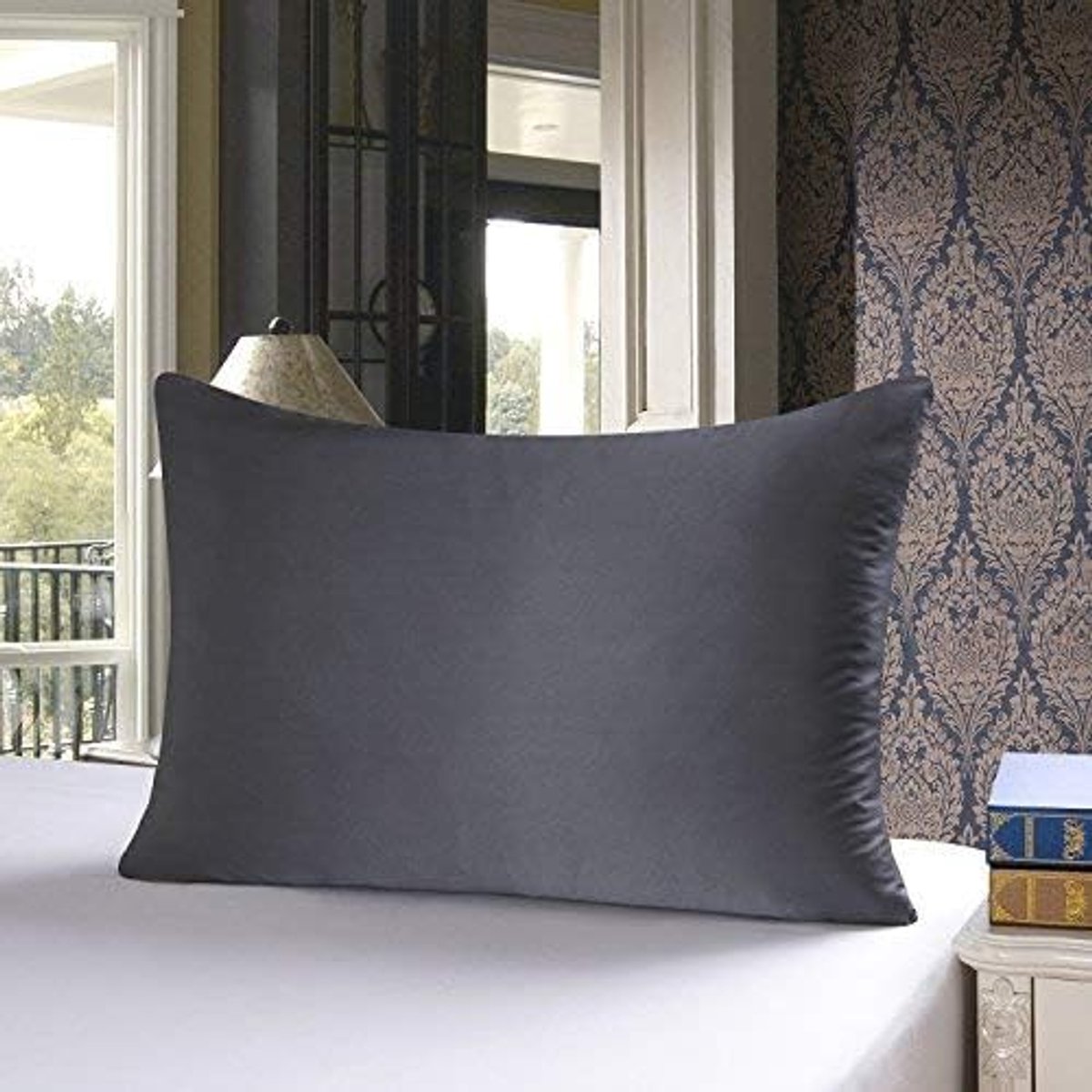 SnelShoppen - 100% Zijde Hoofdkussenhoes 19 Momme 40x60 cm Donkergrijs - Luxe Zijde Kussenhoes voor Huid en Haar, Ademend en Hypoallergeen