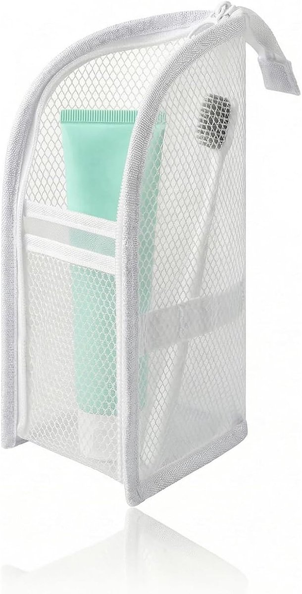 SnelShoppen - Toilettas voor dames - Staande Reis-Toilettas - Make-uptas - Wastas met Vakken - Travel Pouch - Ruimtebesparend - Wit - Voor Hotel en Re