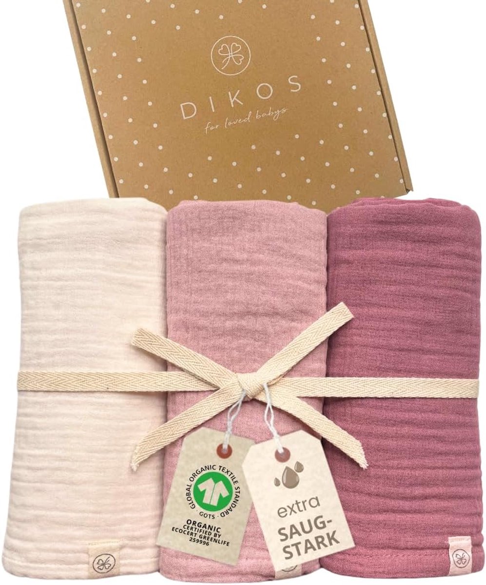 SnelShoppen - Babydoeken Set van 3 Creped, 64 x 64 cm, 100% Biologisch Katoen, Muslin Doeken voor Jongens en Meisjes, Molton Doek, Luiers, Eerste Spul