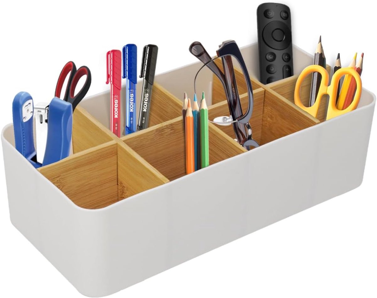 Thijox - Bureau-organizer met 8 vakken, witte pennenhouder, multifunctionele kantoororganizer voor pennen, afstandsbedieningen en accessoires