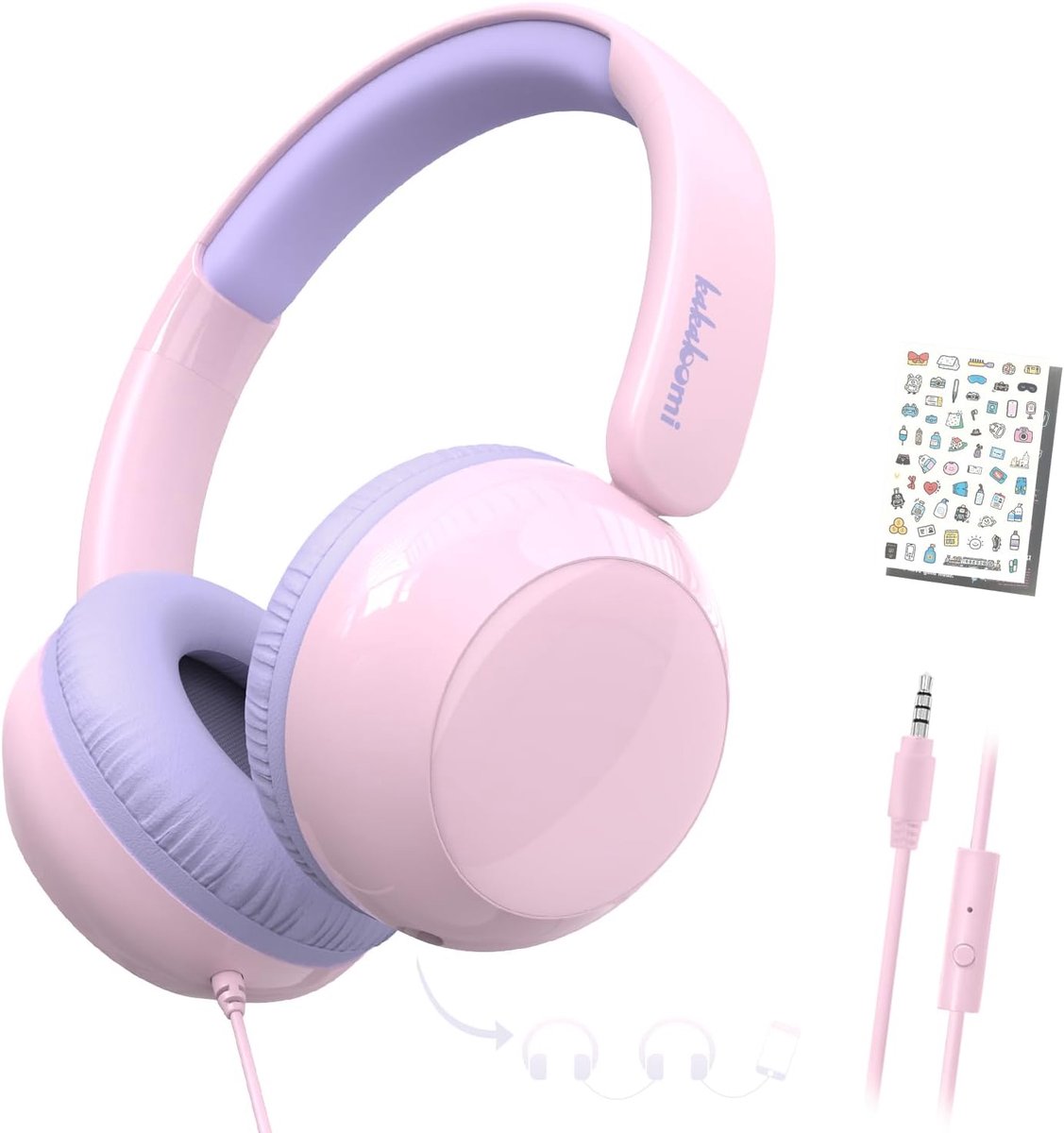 SnelShoppen - Kinderhoofdtelefoon met Koord, Bedrade Hoofdtelefoon voor Kinderen met Microfoon, Volumelimiet voor Veilig Geluid, 3,5 mm Aansluiting, S