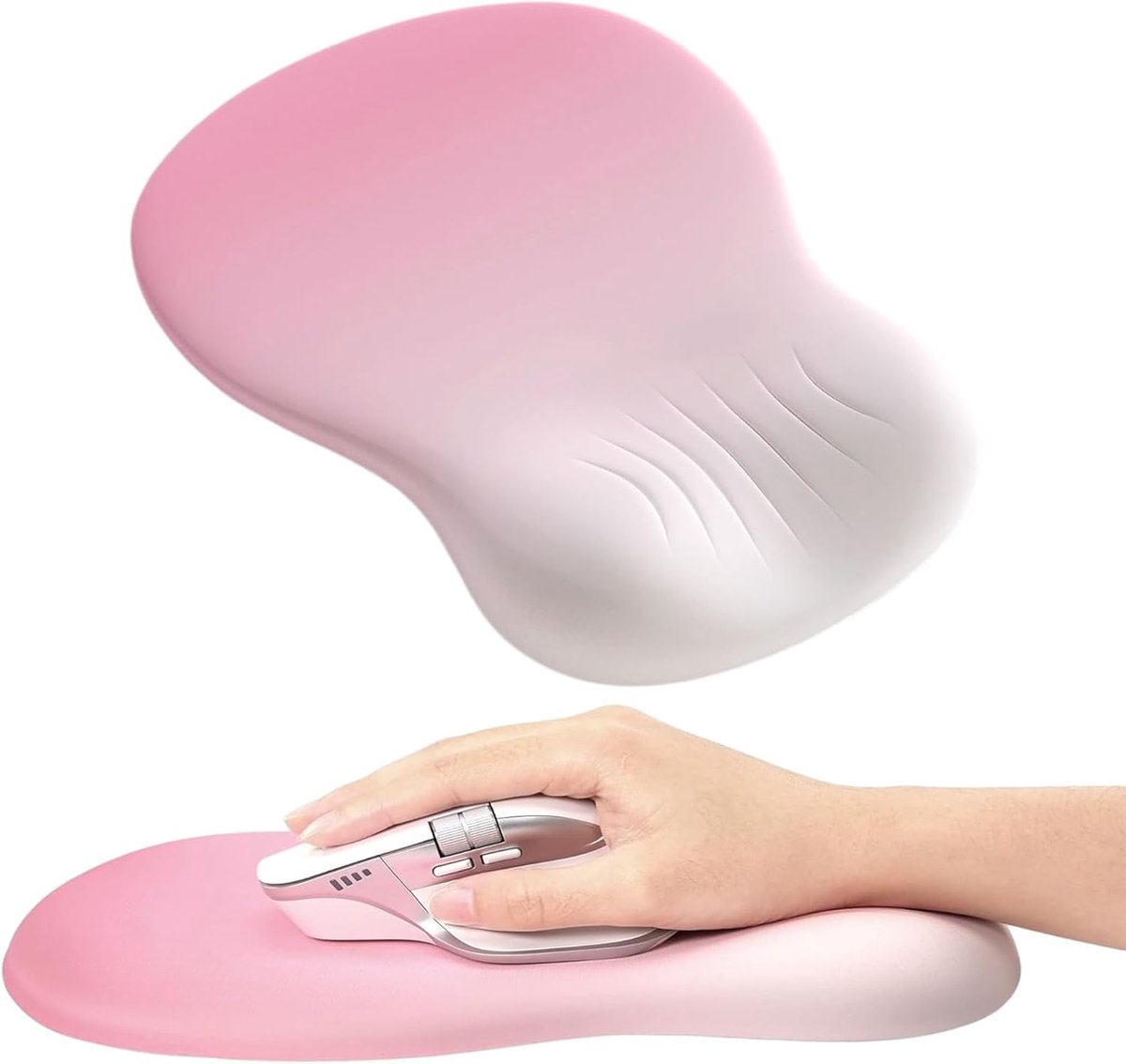 Thijox - Ergonomische muismat met polssteun, memory foam, antislip basis, gladde oppervlak, roze, ideaal voor kantoor en gaming