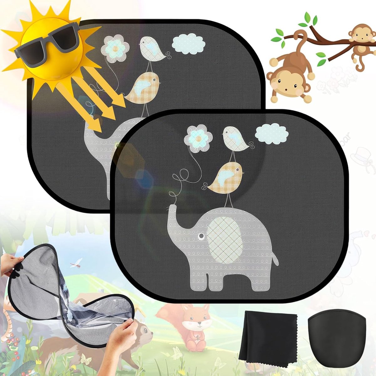 SnelShoppen - Sun Shade Car Baby 2 Stuks UV Bescherming Zonnescherm Auto Kinderen 47x30 cm Koeling Donker Raam