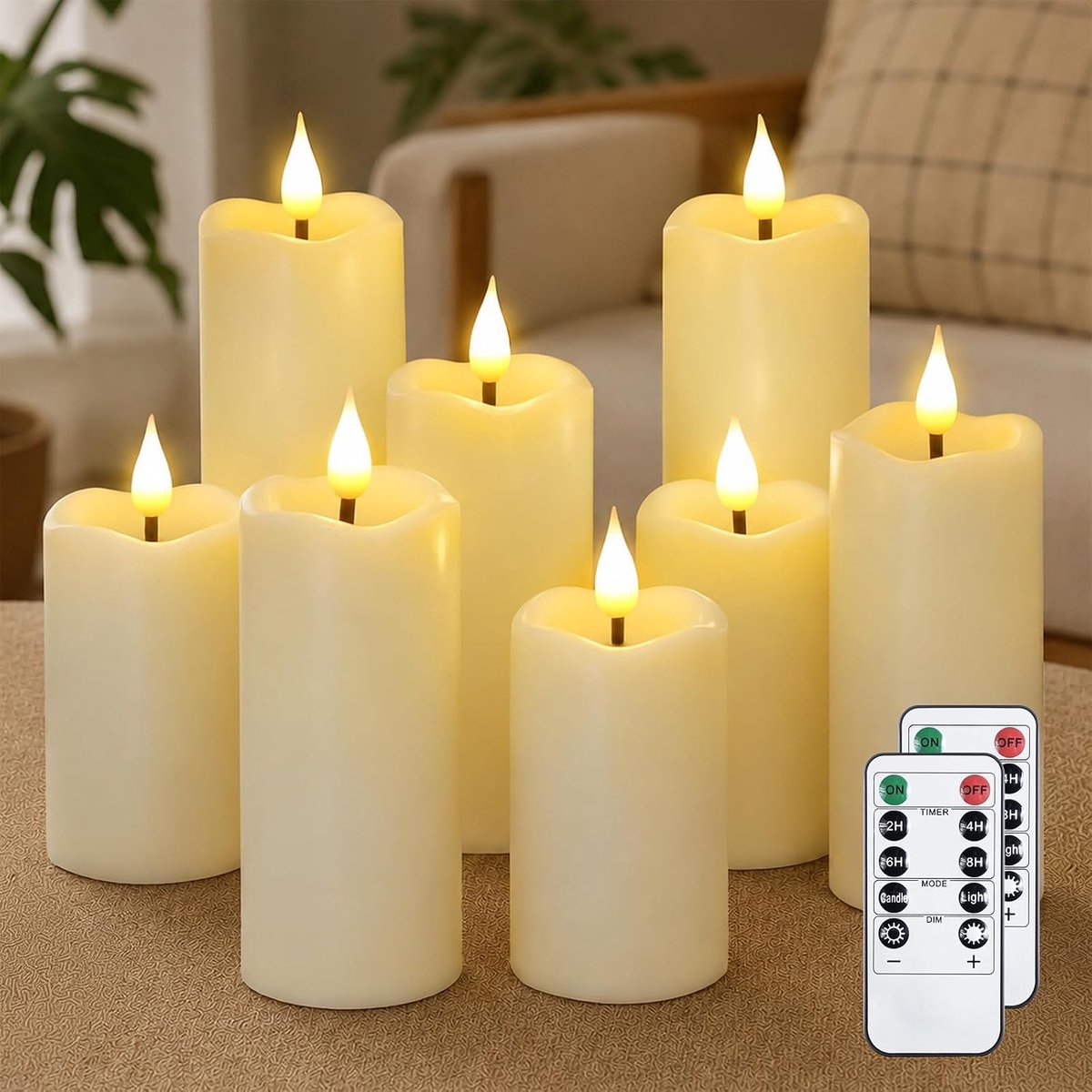 SnelShoppen - Set van 8 Flameless LED Kaarsen met Teardrop Wick, Batterij Aangedreven, Inclusief Afstandsbediening en Timer, Ivoor, Voor Feest, Tuin,