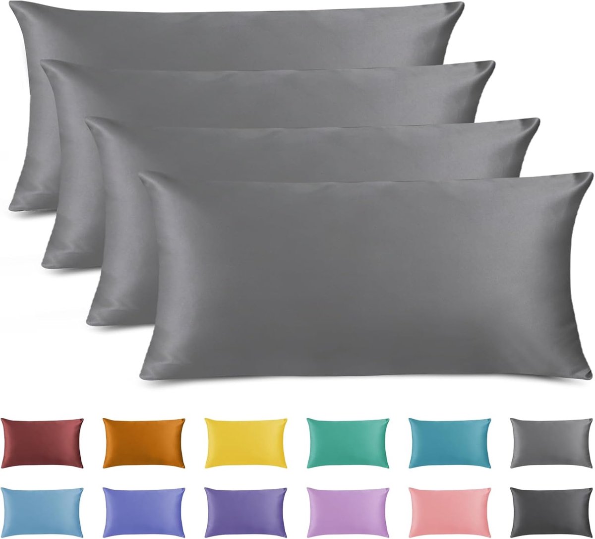 SnelShoppen - 4 Stuks Kussensloop Zipper Kussenhoezen, Superzachte Microfiber Kussenslopen, Ademend, Kreukvrij, Vlekbestendig (40x80cm)