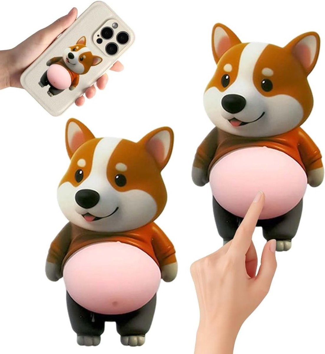 Schattige buikige hond deurstoppers van TPR, 2 stuks, stabiel en veilig voor kinderen, 12 x 9 cm