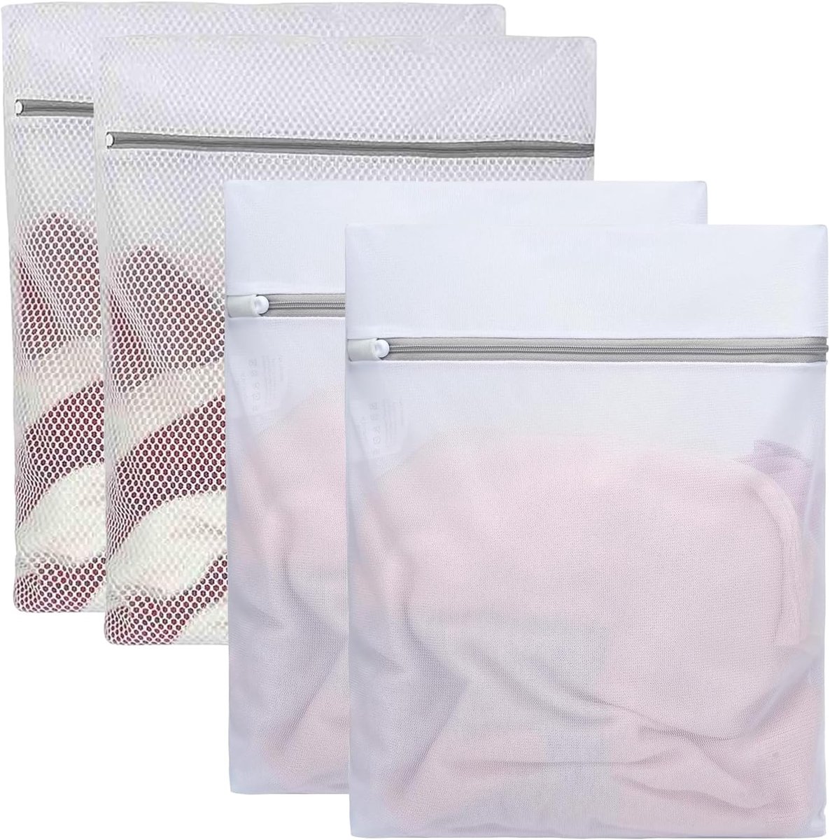 SnelShoppen - Pack van 4 Grote Waszakken 50 x 60 cm, Wasnet voor Wasmachine, 2 Soorten Mesh, Waszak met Rits, Voor Fijne Was, Ondergoed, Spijkerbroeke
