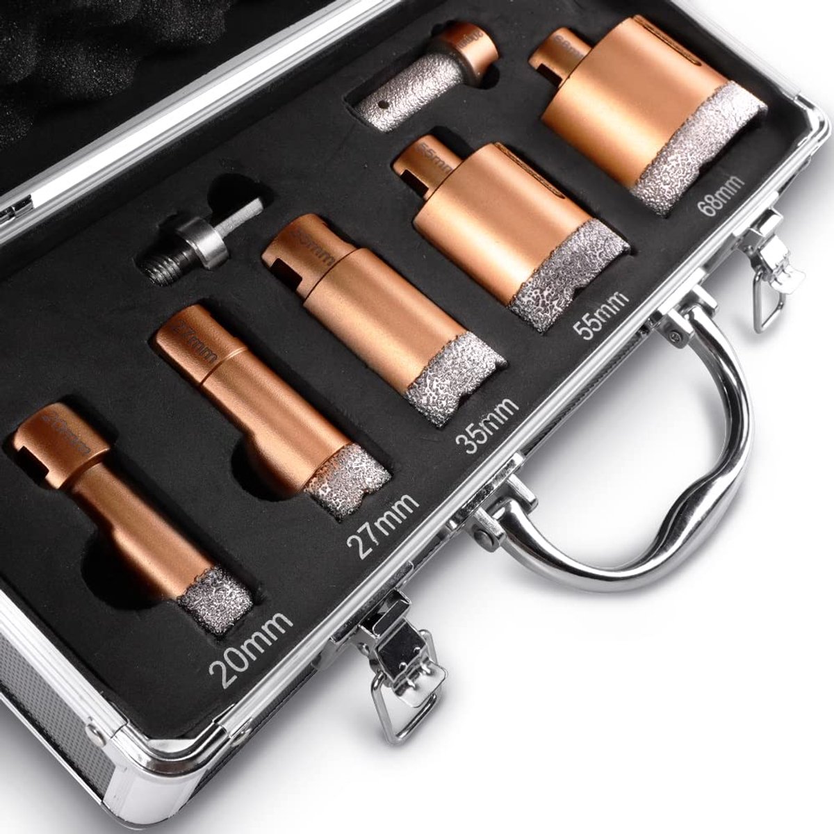 SnelShoppen - 7-Delige Diamant Boor Set voor Tegels - 20-27-35-55-68 mm + 25 mm Vinger Cutter + HEX Adapter - M14 - Nass/Droog Snijden voor Keramiek,