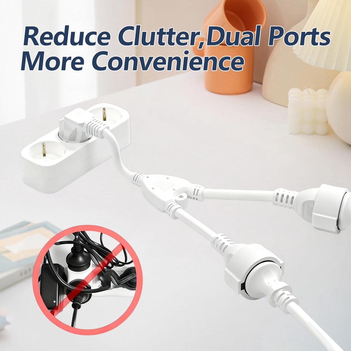 SnelShoppen - Double Plug voor Socket, Plug Adapter, 2-Way Extension Cable, Meerdere Sockets, Dubbele Stekker voor Thuis, Kantoor, Keuken, Flexibele K