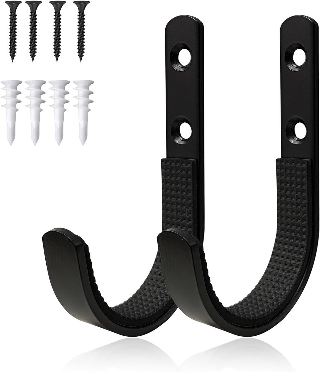 SnelShoppen - 2x Heavy Duty Garage Hooks - Ruimtebesparende Wandhaken voor Ladder en Tuin Gereedschap - Carbon Staal, Zwart, Perfect voor Garage Organ