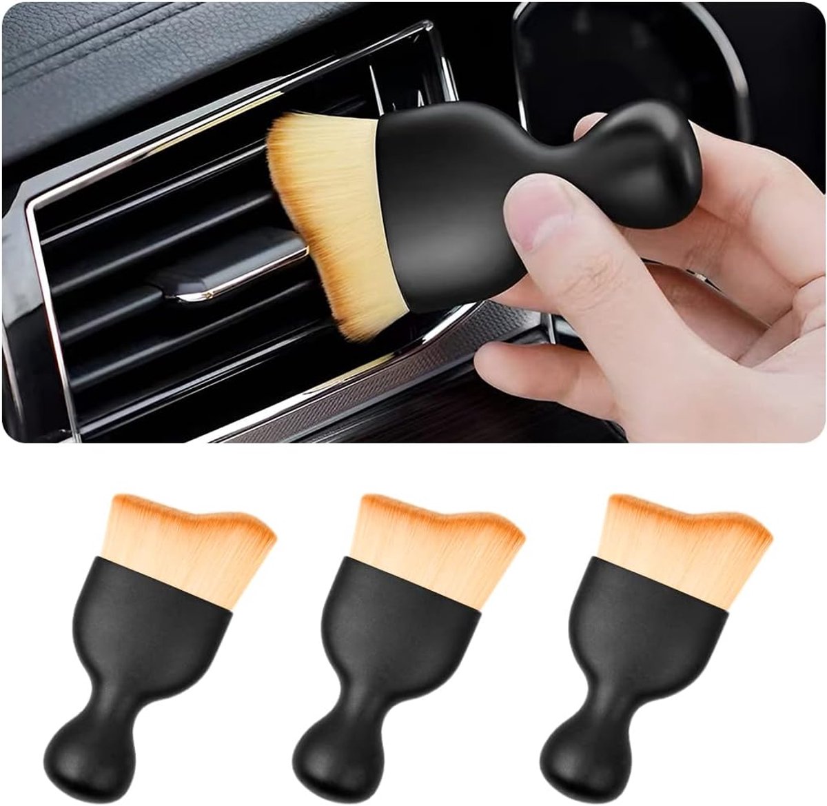SnelShoppen - Car Cleaning Brush, Auto Interieur Stofborstel, Zachte Nylon Haren, Compact 10 cm, Dubbel Bruin, Voor Auto, Motor, Ventilatie, Binnen en