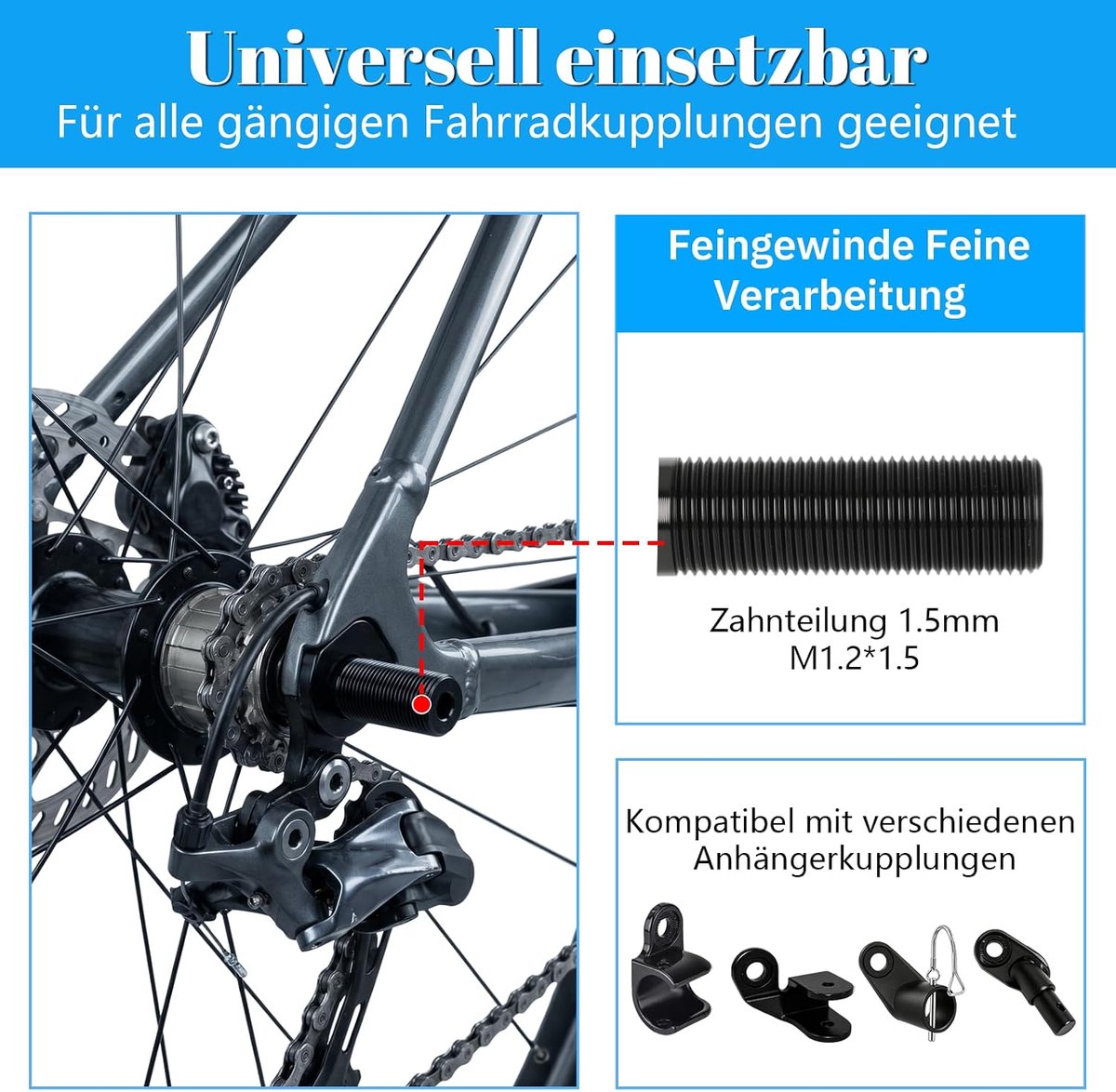 SnelShoppen - 12mm Fietstrainer Assen - Verstelbare Schachtlengte 160-178mm - Inclusief 4 Wasjes - Lichtgewicht Fietstoebehoren voor Fietstrailers