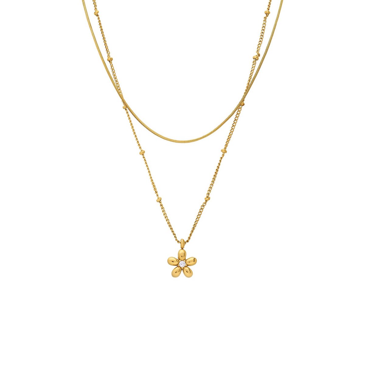 Lucardi Dames Stainless steel ketting met hanger bloem voor dames - Ketting - Staal - Goudkleurig - 47 cm