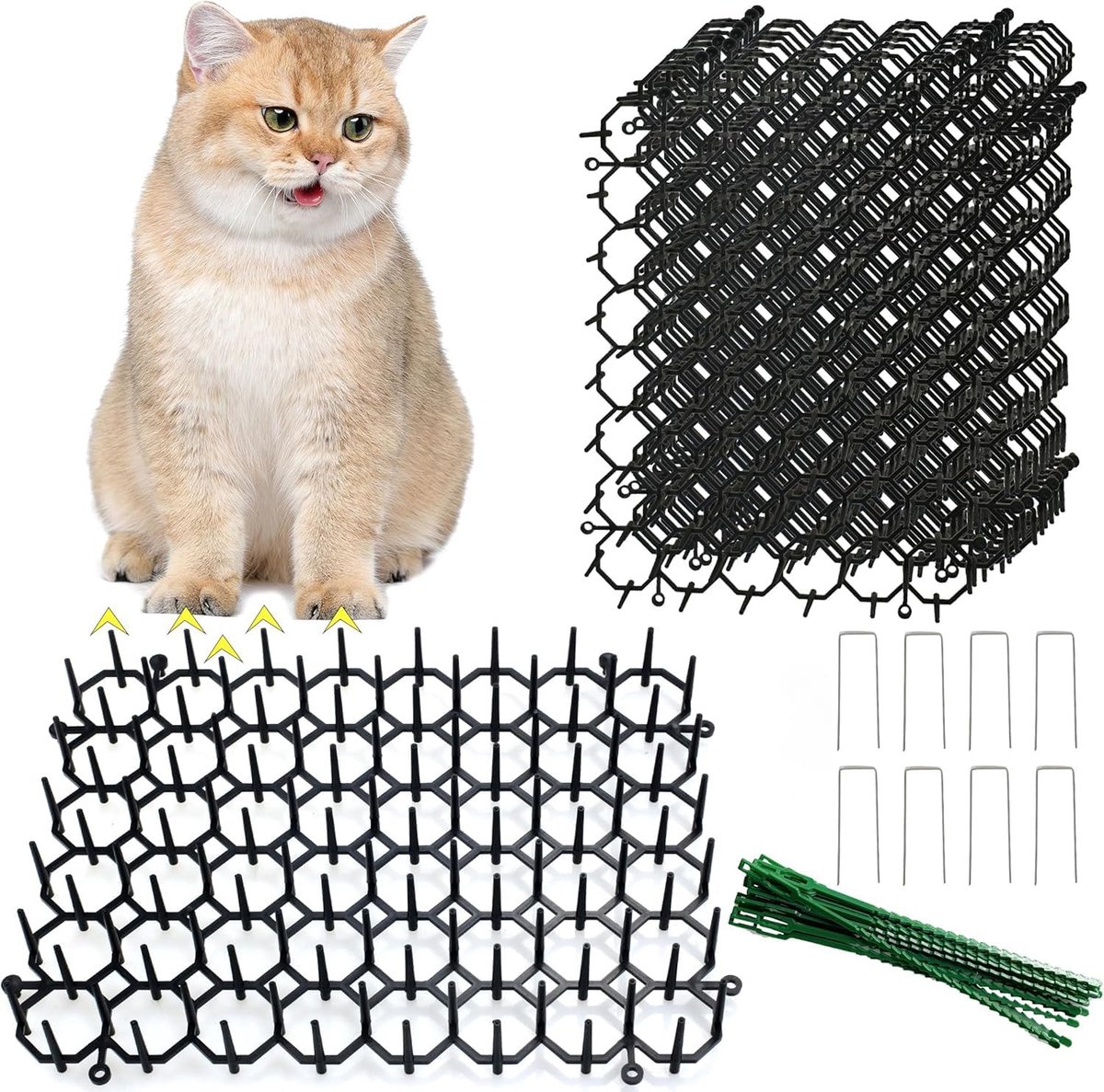 SnelShoppen - Set van 15 Kattenbeschermingsmatten 20x15 cm - Zwart - Inclusief 8 U-vormige Haringen en 20 Slangklemmen voor Tuin, Balkon en Buitengebr